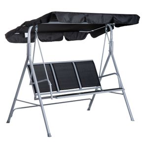 Metal Garden Swing Chair, 3-Seater Swing Seat, Patio Hammock Bench Canopy Lounger, Black