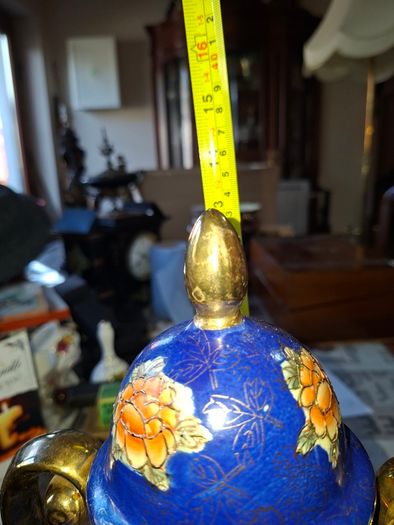 Vintage Twin Handled Japanese Cobalt Blue & Gold Lidded Urn or Amphora Vase, Postage available or Collection