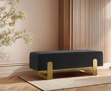 Aria Modern Velvet Bench with Gold Metal Legs Elegant Hallway 100cm