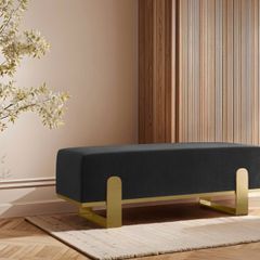 Aria Modern Velvet Bench with Gold Metal Legs Elegant Hallway 100cm