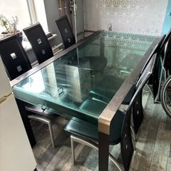 Modern Glass Dining Table + 6 Chairs