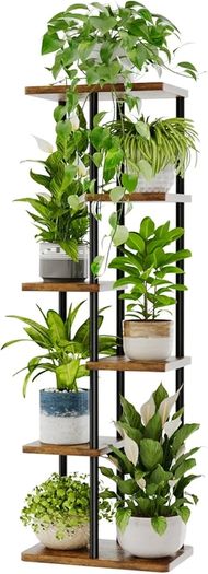 6 Tier Plant Stands Indoor, Corner Shelf Tall Plant Stand for Multiple Indoor Plants, Metal Tiered Display Stand for Living Room Balcony Garden Patio, Brown