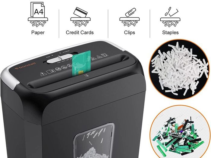 Paper Shredder for Home Use, Bonsaii 6 Sheet Cross Cut Paper and Credit Card Shredder for Home & Small Office Use, Home Shredder with Portable Handle Design & 13L Bin (C237-B)
