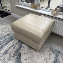 Cream Leather Pouffe