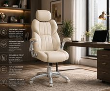 Executive Office Chair with Adjustable Headrest Ergonomic High-Back Desk Chair, 150kg Capacity