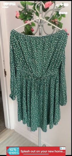 dress asos off shoulder dress size 12 green polka dot