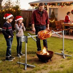 Electric Rotisserie Grill Kit, 8-Level Adjustable Height, 132lb Load Capacity, 38W Motor, Stainless Steel BBQ Spit for Outdoor Parties