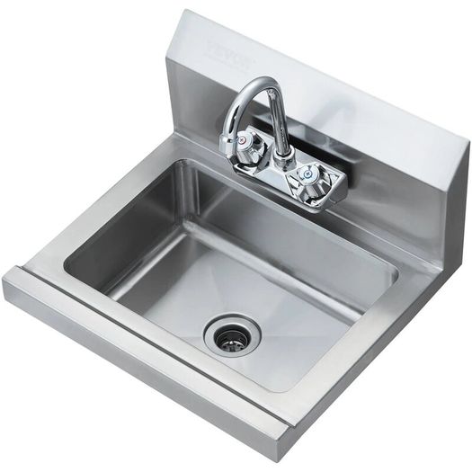 Commercial Stainless Steel Hand Wash Sink with Faucet, Wall-Mounted Utility Basin, 17 x 12.8 Inch for Restaurant, Kitchen, Bar, Garage & Home