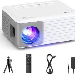 1080P Supported Portable Projector with Tripod, 65000 Hours Multimedia Home Theater Movie Projector, Phone Projector Compatible with iOS/Android/HDMI/PC/TV Stick/USB/PS5