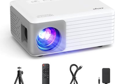 1080P Supported Portable Projector with Tripod, 65000 Hours Multimedia Home Theater Movie Projector, Phone Projector Compatible with iOS/Android/HDMI/PC/TV Stick/USB/PS5