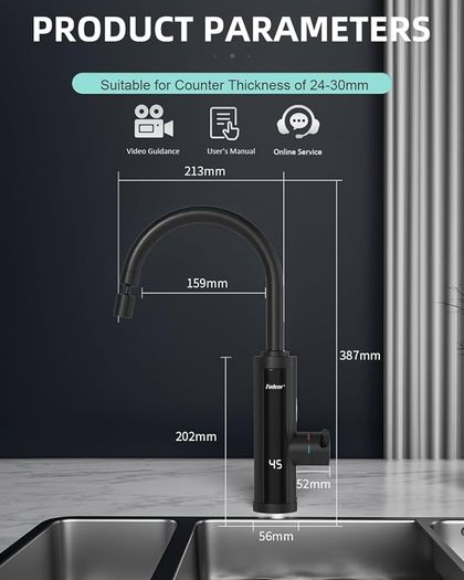 Electric Hot Water Tap with Universal Nozzle, Instant Heating Tap for Kitchen, Stainless Steel Water Heater Tap Supply Hot and Cold Water Faucet with Digital Display (Stainless Steel Gooseneck)