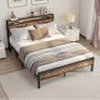 King Size Bed Frame with Storage Wooden Headboard Image 3