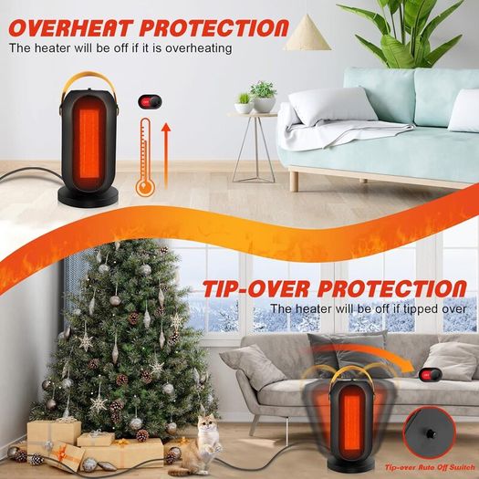 Low Energy Silent, 600W / 1200W PTC Electric Heater with Tip-Over and Overheat Protection, 3 Adjustable Modes & Thermostat, Suitable for Office Home Dorm
