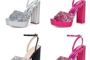 Brand New Zhabtuc Women's Lizard Texture High Heel Sandals, 12 cm Heel, Ankle Strap, Peep Toe, Rhinestone Embellishment,