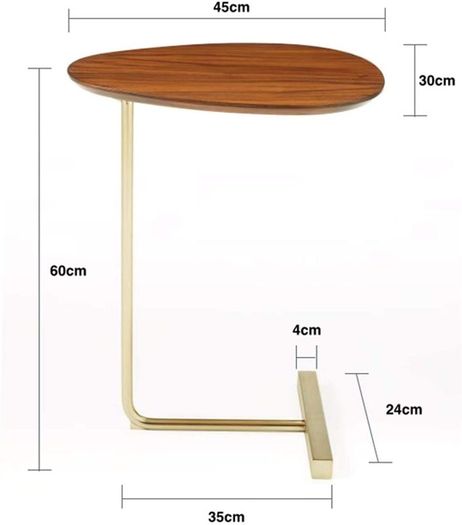 C Shaped Couch Side Table with Wooden Top