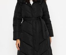 Black Longline Quilted Coat. New