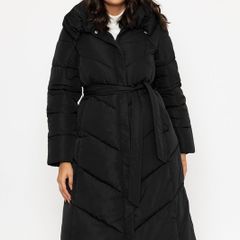 Black Longline Quilted Coat. New