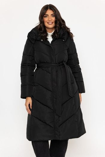 Black Longline Quilted Coat. New