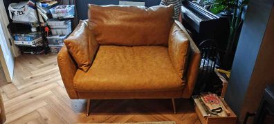 Lovely large seat with matching footstool - vegan leather