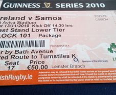 Guinness Series 2010. Ireland V Samoa. Unused tickets.