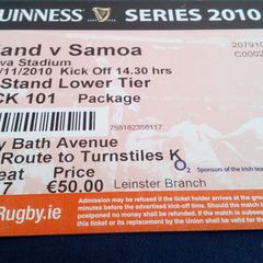 Guinness Series 2010. Ireland V Samoa. Unused tickets.