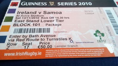 Guinness Series 2010. Ireland V Samoa. Unused tickets.