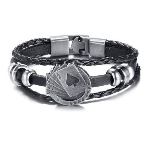 Men's Leather Bracelet with Poker - excellent gift
