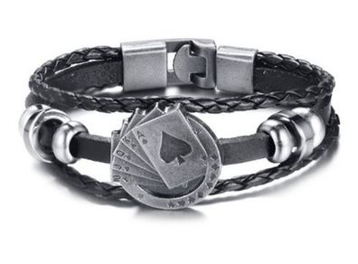 Men's Leather Bracelet with Poker - excellent gift