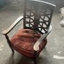 Vintage Wooden Armchair with Upholstered Seat and Decorative Back Design Image 2