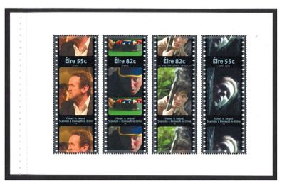 2008 Ireland Filmed in Ireland Commemorative Stamp Booklet Pane featuring Bried Ni Neachtain, Colm Meaney, Pat Shortt & Cillian Murphy Mint Never Hinged (MNH). Hibernian HP186.