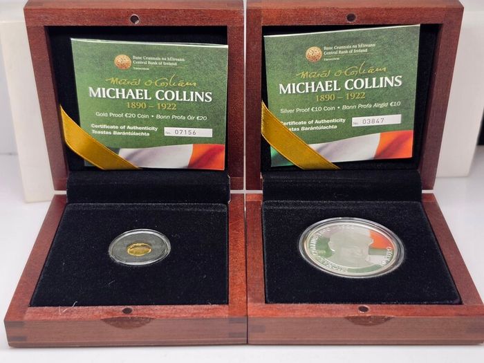 Ireland 2012 Silver and Gold Proof Coin Set Michael Collins 1890-1922 Commemorative Coins in Original Holder with COA