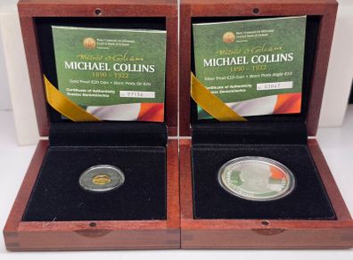 Ireland 2012 Silver and Gold Proof Coin Set Michael Collins 1890-1922 Commemorative Coins in Original Holder with COA
