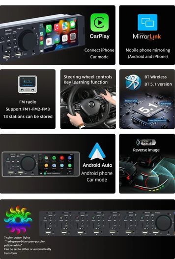 1 Din 4" CarPlay Car Radio Bluetooth Android-Auto MP5 Player Handfree A2DP USB Stereo Audio System Multimedia Head Unit