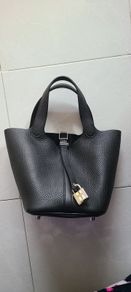 Authentic Hermes Black Picotin Lock 18 Black Clemence Leather bag