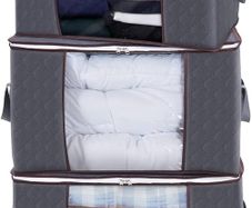 NEW SALE | 3 Pack 90L Clothes Storage Bags Large Storage Box with Lid Packing Boxes for Moving House with Reinforced Handle Thick Fabric Clear Window for Clothes Duvet Blankets Bedding, Grey