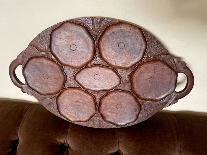 Superb Art Nouveau Style Vintage Handcarved Tray with Lilypad Design
