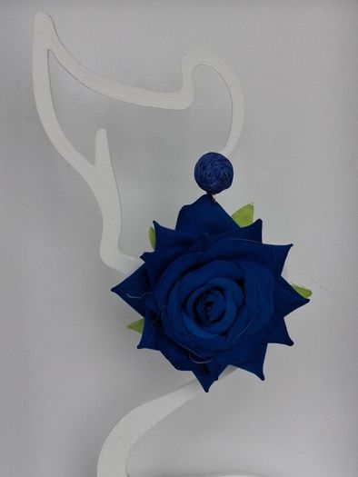 Realistic Navy Extravagant Rose with Raffia Woven Stud Earrings