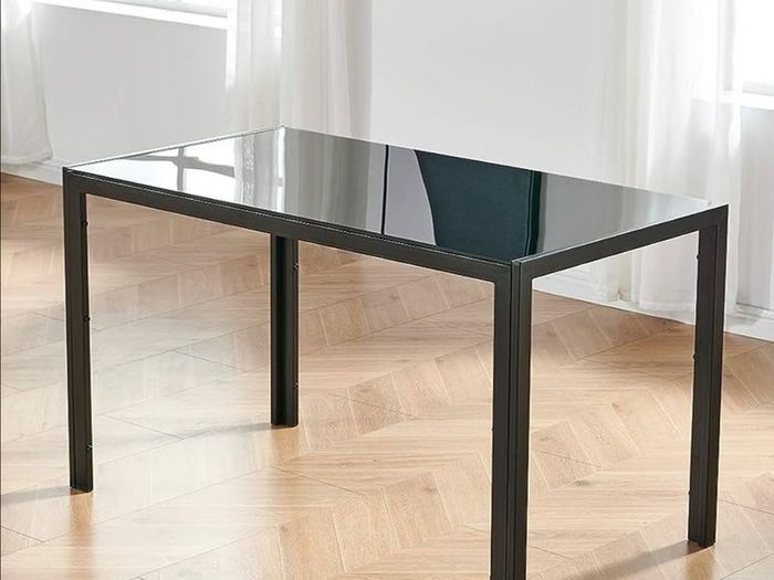 Glass top table and 4 leather chairs