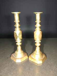Pair of Diamond King England brass candlesticks