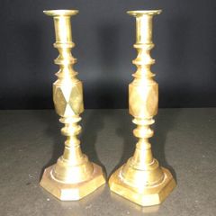 Pair of Diamond King England brass candlesticks