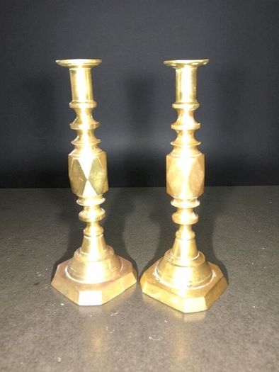 Pair of Diamond King England brass candlesticks