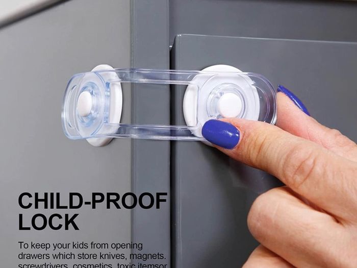 8 Pcs Transparent Child Safety Cupboard Door Lock, Adjustable Baby Safety Strap Locks with Premium Adhesive No Drilling, Proofing Cabinet Locks for Cabinets, Drawer, Closet, Fridge (8 Pieces)