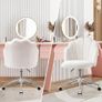 Chair for Dressing Table with Wheels, Boucle Desk Chair for Bedroom, Swivel Armchair for Home, Height Adjustable&Easy Assembly, White/Beige Image 5