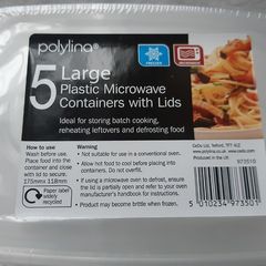Polylina Large Plastic Container With Lids 5 Pack Lunchbox Home Office School College