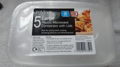 Polylina Large Plastic Container With Lids 5 Pack Lunchbox Home Office School College