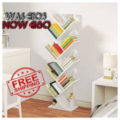 NEW SALE | Tree Bookshelf Tall, 9-Tier Floor Standing Book Shelf, Tall Bookcase with Shelves for CDs Albums, Metal Frame, for Living Room