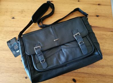 Casual handbag genuine leather black Stylish office bag for documents laptop Shoulder