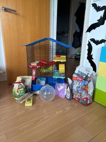Small pet cage with accessories