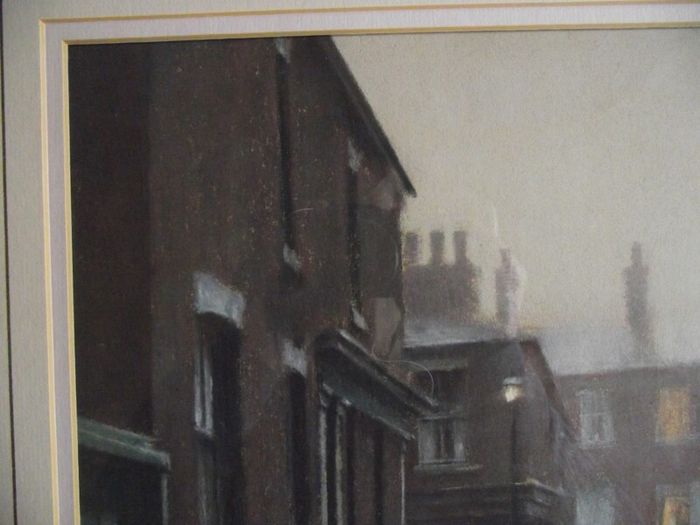 Marc Grimshaw - Original Pastel of - Children In A Rainy Street - Signed