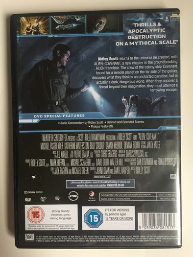Alien: Covenant (Ridley Scott Film) [2017] Michael Fassbender, Katherine Waterston, Billy Crudup, Danny McBride & Demian Bichir [Movie DVD]